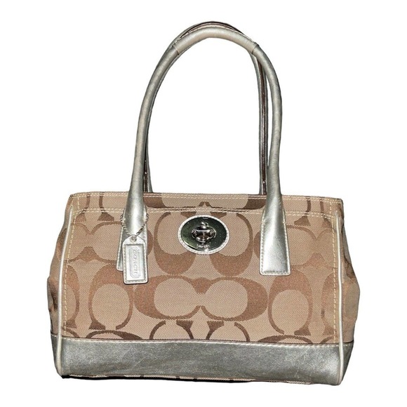 Coach Signature Hampton Madeline Handbag #A0873-11557 Khaki Silver Purse - Picture 12 of 16